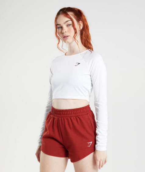 Women's Gymshark Training Long Sleeve Cropped Tops White | CA 6073DN